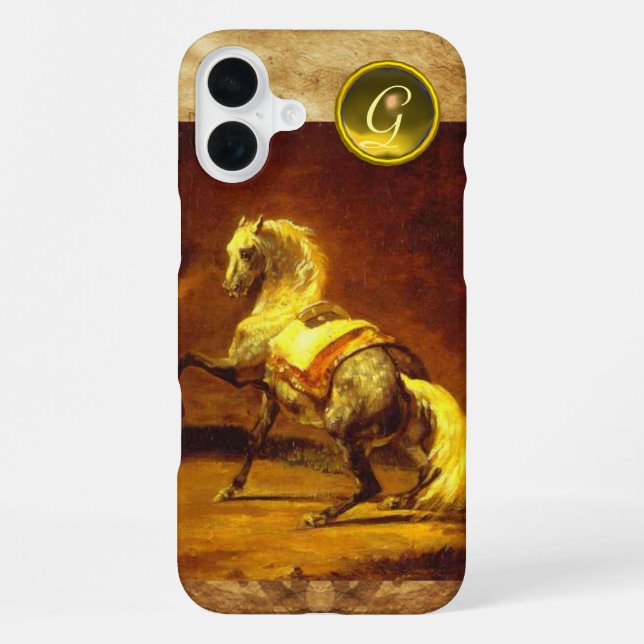 COQUE iPhone CHEVAL GRIS TACHETÉ MONOGRAMME (Verso)