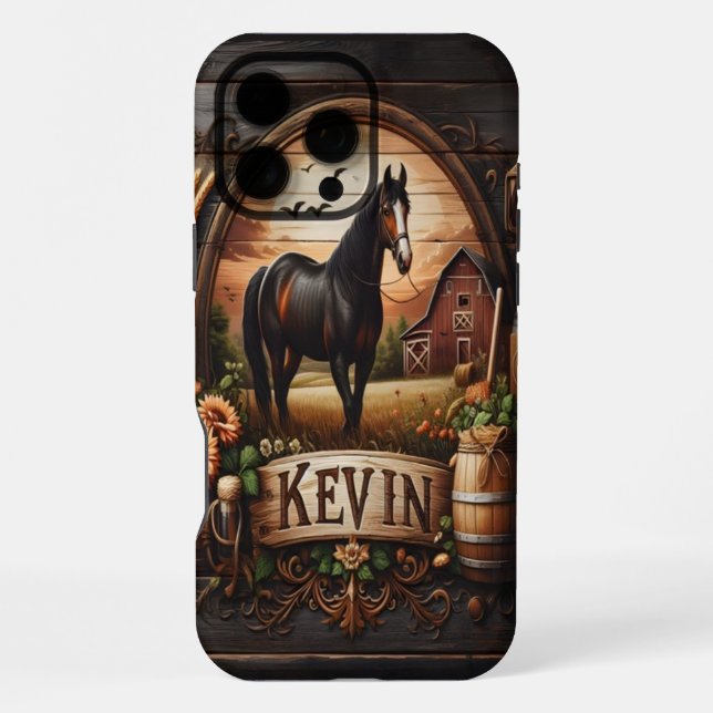 Coque iPhone Cheval Noir Avec Le Nom Kevin (Verso)