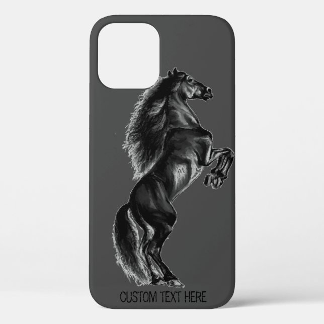 Coque iphone Cheval noir avec texte personnalisé (Verso)