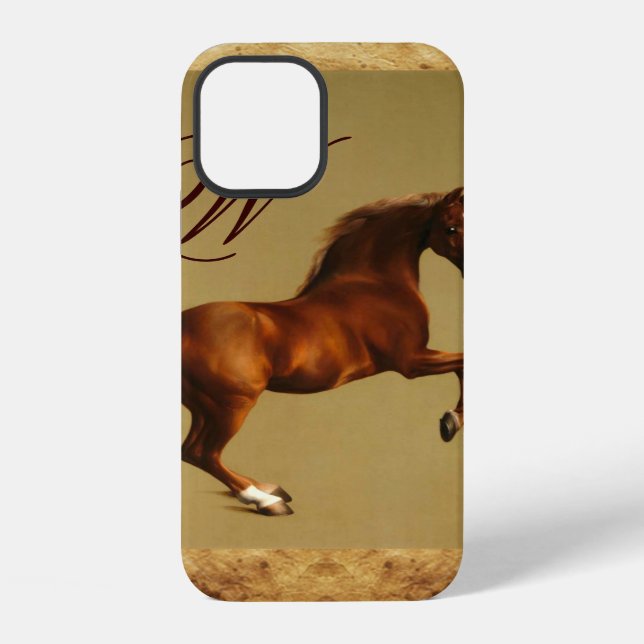 Coque iPhone CHEVAL ROUGE Monogramme Parchemin (Verso)