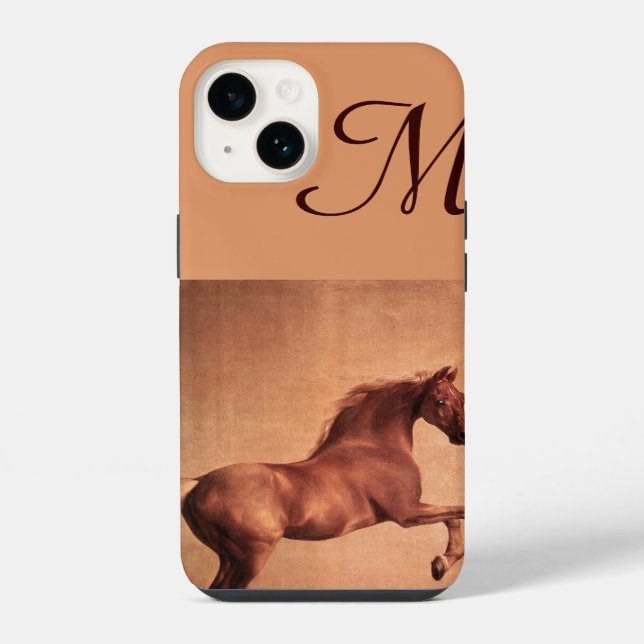 Coque iPhone CHEVAL ROUGE Monogramme Parchemin (Verso)