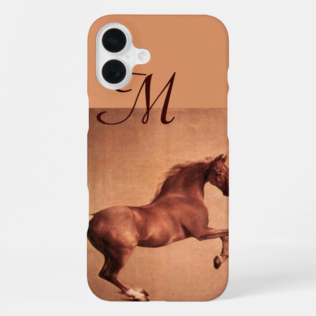Coque iPhone CHEVAL ROUGE , Monogramme Rose Antique (Verso)