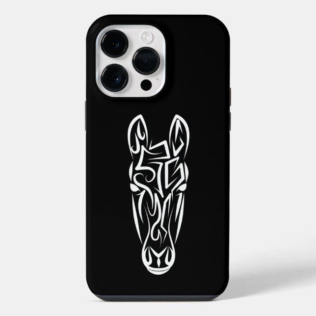 Coque iPhone Cheval tribal noir et blanc (Verso)