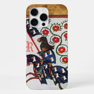 COQUE iPhone 16 PRO MAX CHEVALIER BLEU PARCHEMIN MÉDIÉVAL MONOGRAMME