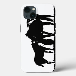 Etui iPhone 13 Chevaux Noir Blanc Silhouette