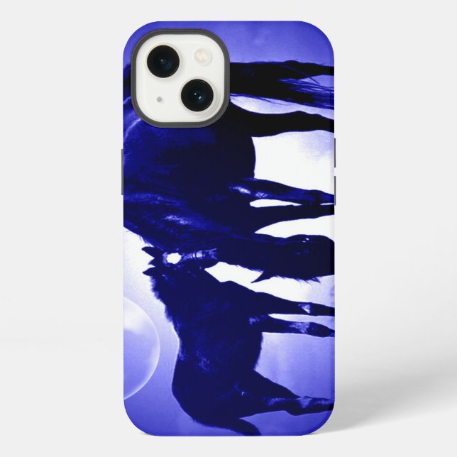 Coque iPhone Chevaux & Nuit Bleue (Verso)