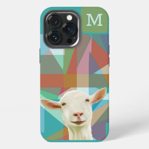 Etui iPhone 13 Pro Chèvre Blanche Amicale Fond Géométrique Coloré