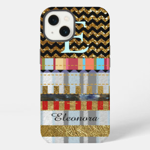 Etui iPhone 13 chevron et rayures avec nom et initiale personnali