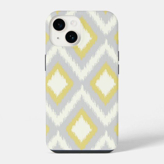 Coque iPhone Chevron Ikat Tribal Gris et Jaune (Verso)