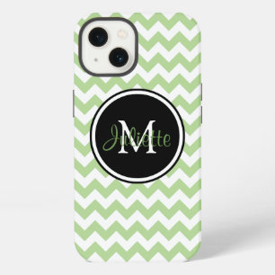 Etui iPhone 13 Chevron Monogrammé Vert Noir et Blanc