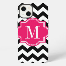 Chevron noir et blanc avec Monogramme rose chaud