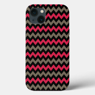 Etui iPhone 13 Chevron Noir Gris Rouge Moderne