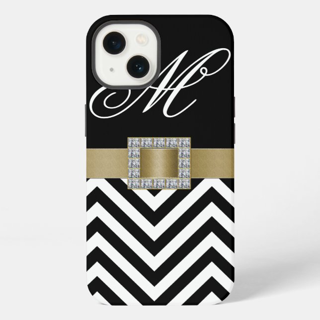 COQUE iPhone CHEVRON NOIR OR VOTRE MONOGRAMME (Verso)