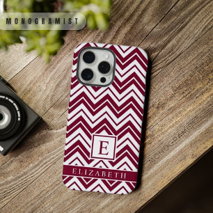 Coque iPhone 15 Pro Max Chevron Personnalisable Rouge Marron Foncé Rose Bl