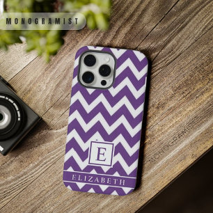 Coque iPhone 15 Pro Max Chevron Violet Violet Blanc Personnalisable 