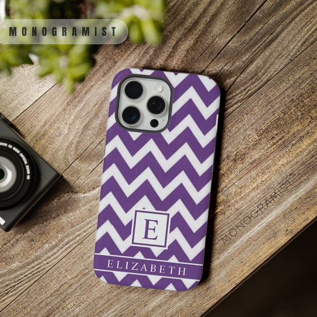 Coque iPhone Chevron Violet Violet Blanc Personnalisable  (Customizable Dark Violet Purple White Chevron iPhone Case)