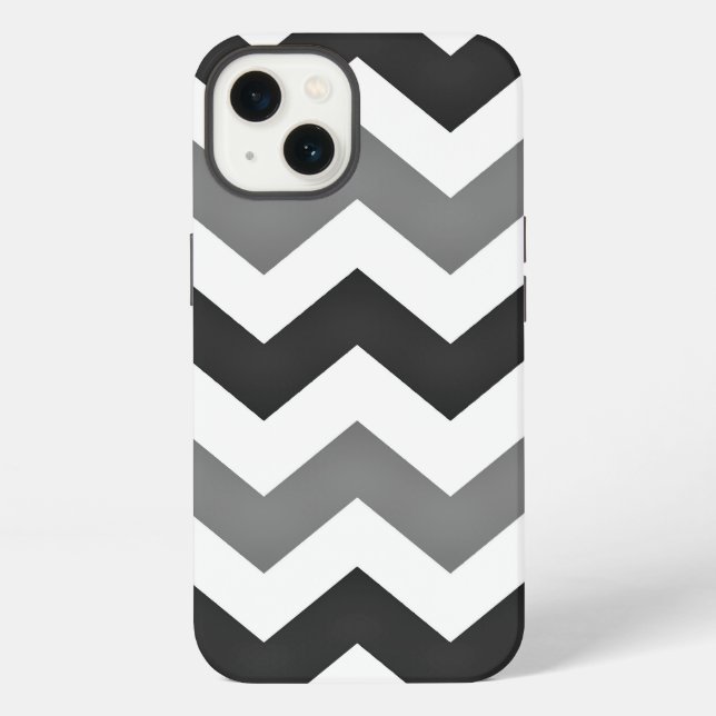 Coque iPhone Chevron zigzag gris et blanc (Verso)