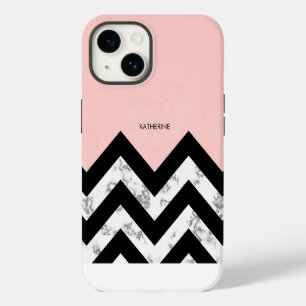 Coque Pour iPhone 14 Chevrons noirs blancs et roses