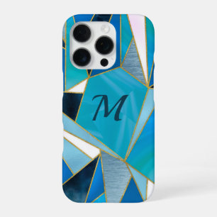 Coque iPhone 16 Pro Chic bleu aqua sarcelle abstrait géométrique
