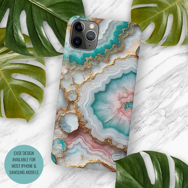 Coque iPhone Chic bleu sarcelle foncé rose doré motif marbre (Créateur téléchargé)