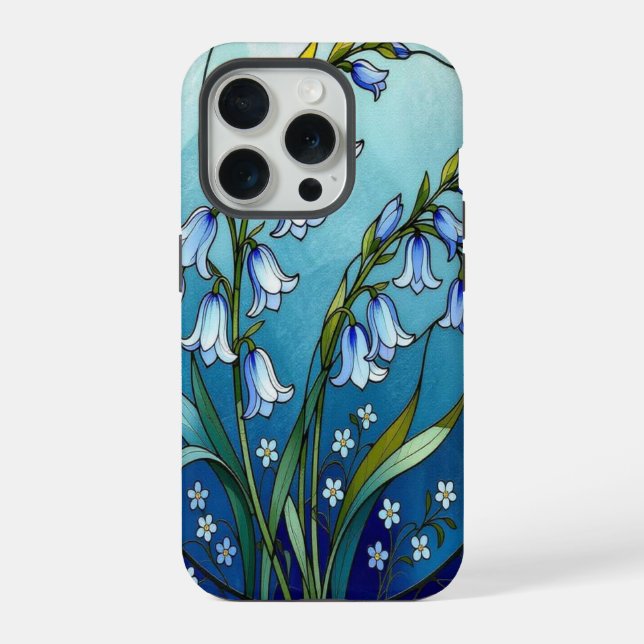 Coque iPhone Chic bluebells forget me not stained Glass (Verso)