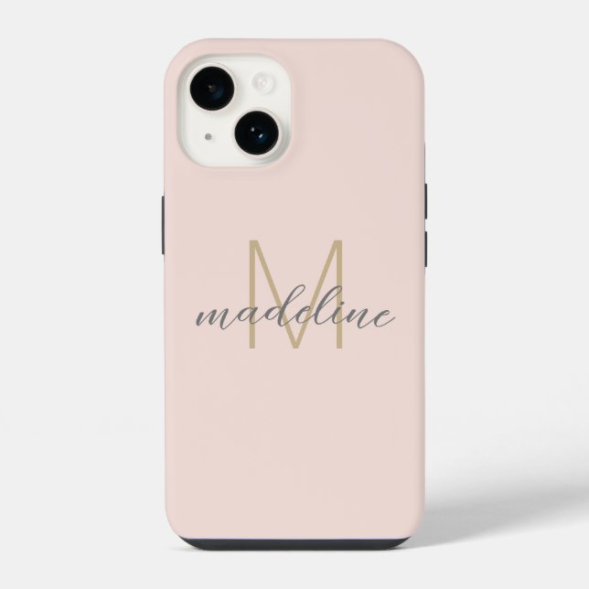 Coque iPhone Chic Blush Pink Gold Monogramme Nom initial Script (Verso)
