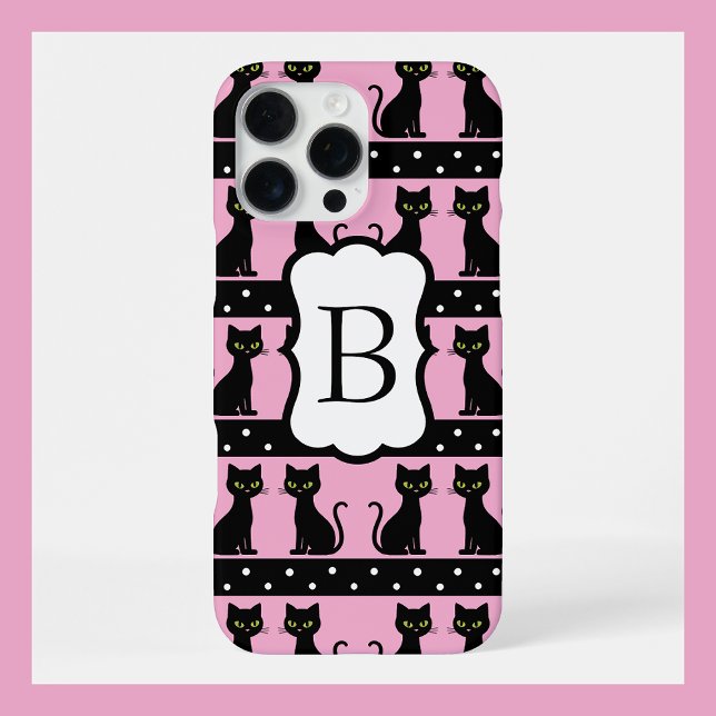 Coque iPhone Chic Cat Monogram Pattern Customizable Initial (Créateur téléchargé)