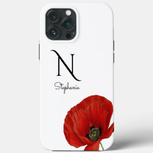 Etui iPhone 13 Pro Max Chic Coquelicot Rouge Monogrammé sur Étui Case-Mat