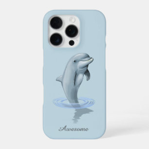 Coque iPhone 16 Pro Chic dauphin moderne et écriture sur fond bleu cla