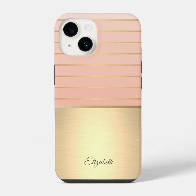 Coque iPhone Chic Élégant Rayé Or (Verso)