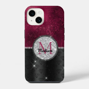 Coque Pour iPhone 14 Chic faux Parties scintillant argent Bourgogne noi