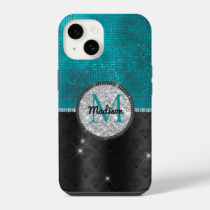 Coque Pour iPhone 14 Chic faux Parties scintillant argent Turquoise noi