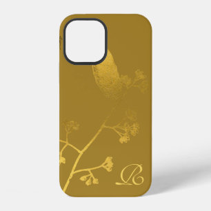 Coque iPhone 12 Chic Fleur Dorée Élégante Texte Blanc