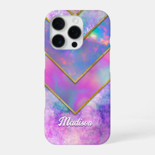 Coque iPhone 16 Pro Chic holographique girly élégant rose