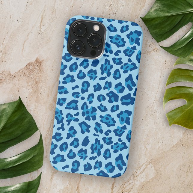 Coque iPhone Chic Imprimé Léopard Bleu Foncé Clair Sur Bleu Pas (Créateur téléchargé)