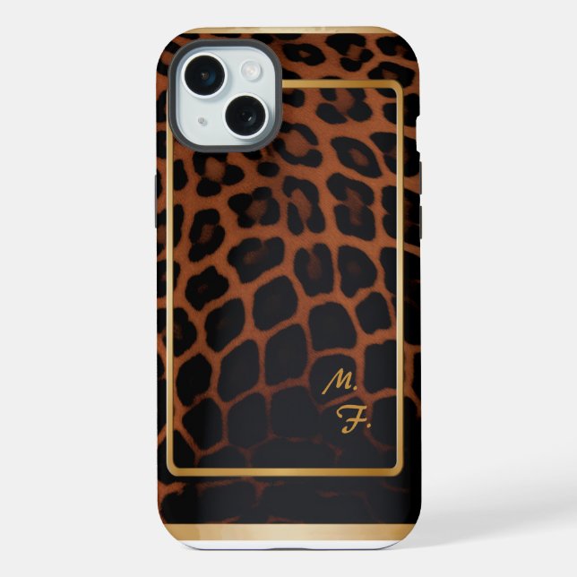 Coque iPhone Chic Imprimé Léopard Monogrammé (Verso)