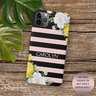 Coque iPhone 11Pro Max Chic Jaune Chic Roses Blanches Motif Floral