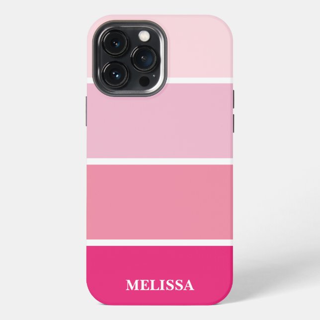 Coque iPhone Chic moderne rose rayures Nom blanc (Verso)