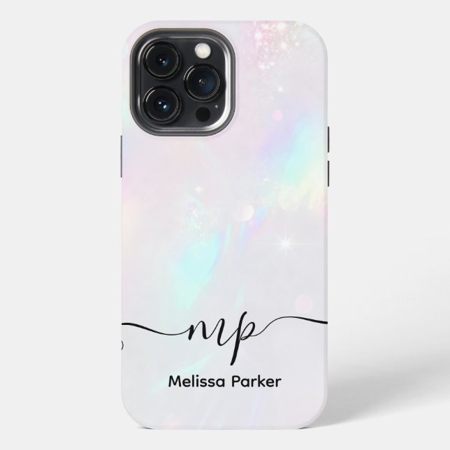 Coque iPhone Chic Monogramme Iridescent Holographique (Verso)