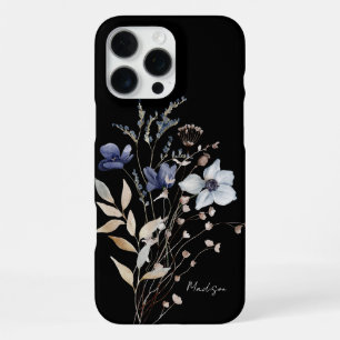 Coque iPhone 16 Pro Max Chic Monogrammé Jolie Fleur Bleue Aquarelle