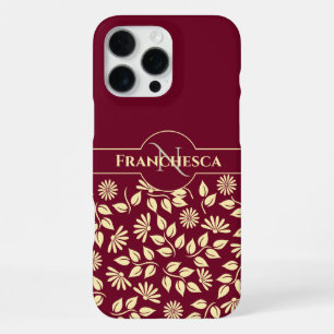 Coque iPhone 16 Pro Max Chic Monogramme Nom personnalisé Feuilles Maisonni