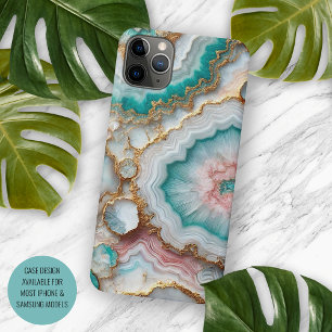 Coque iPhone 11Pro Max Chic noir Turquoise bleu bleu rose Motif en marbre