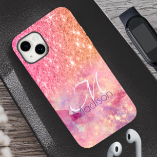 Coque Pour iPhone 14 Chic ombre rose blush rose pailleté monogramme