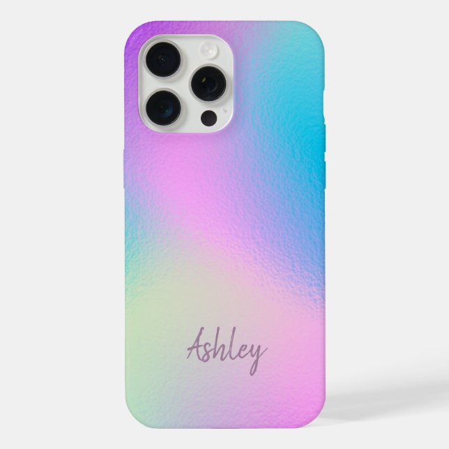 Coque iPhone Chic Pastel Holographic Personalized Name (Verso)