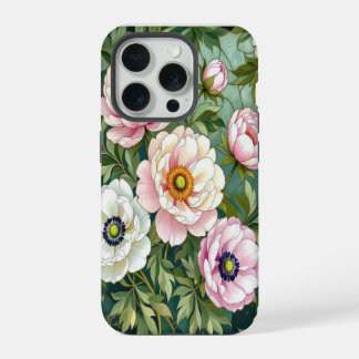 Coque iPhone 15 Pro Chic peonies anemones stained Glass effect 