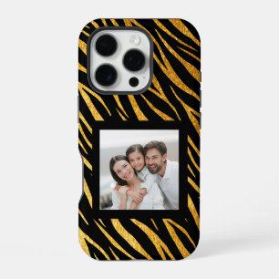 Coque iPhone 16 Pro  Chic Photo Personnalisé Noir Or Zèbre Personnalis