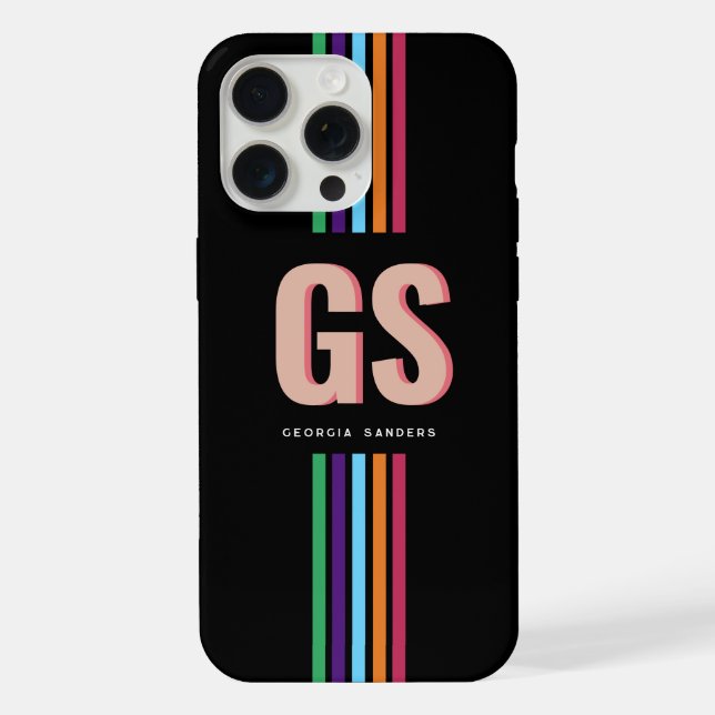 Coque iPhone Chic Rayures Rétro Monogramme  (Verso)