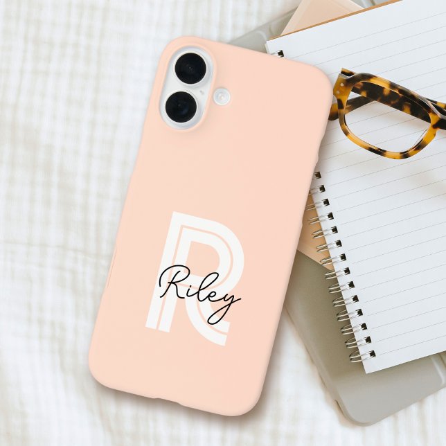 Coque iPhone Chic Retro Monogram Script Blush Pink mignon tenda (Créateur téléchargé)