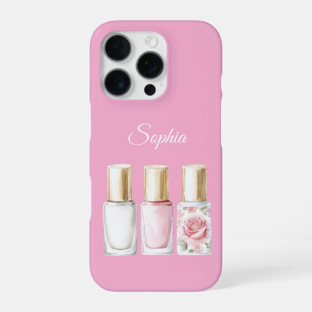 Coque iPhone Chic Rose Rose Floral ongle polonais (Verso)