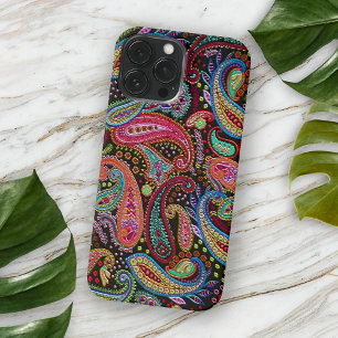 Etui iPhone 13 Pro Max Chic rose Turquoise Bleu Vert Arabe Paisley Art